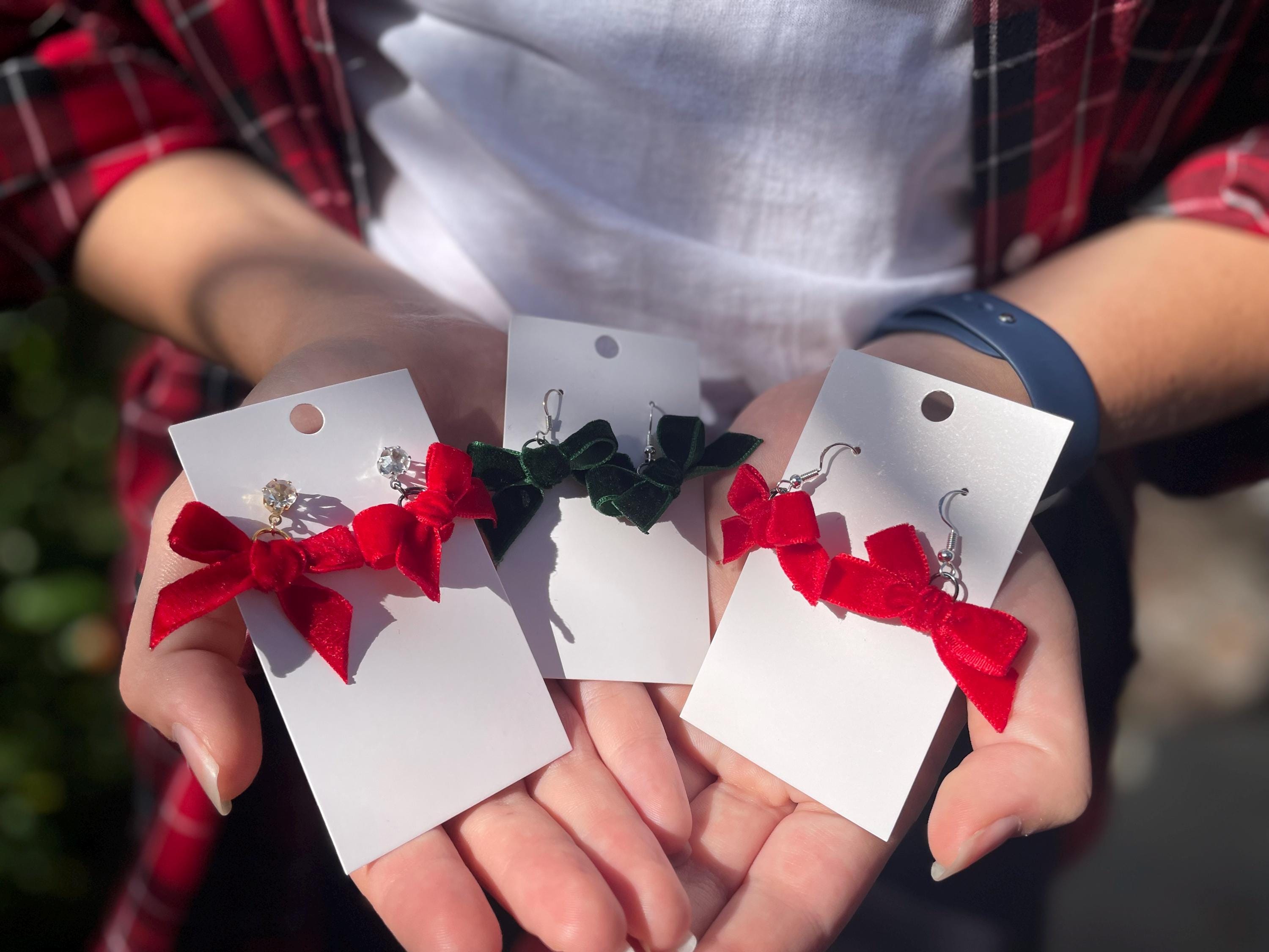 Red Velvet Bow Christmas Earrings: Handmade Holiday Jewelry