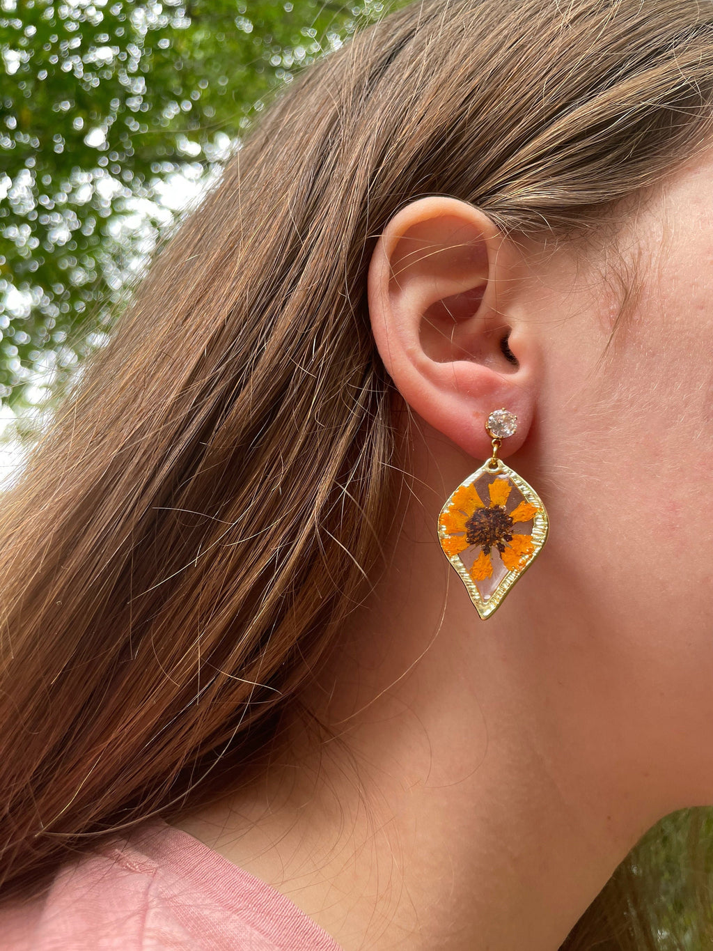 Handmade Sunflower Earrings: Real Flower Resin Jewelry, August Birthstone