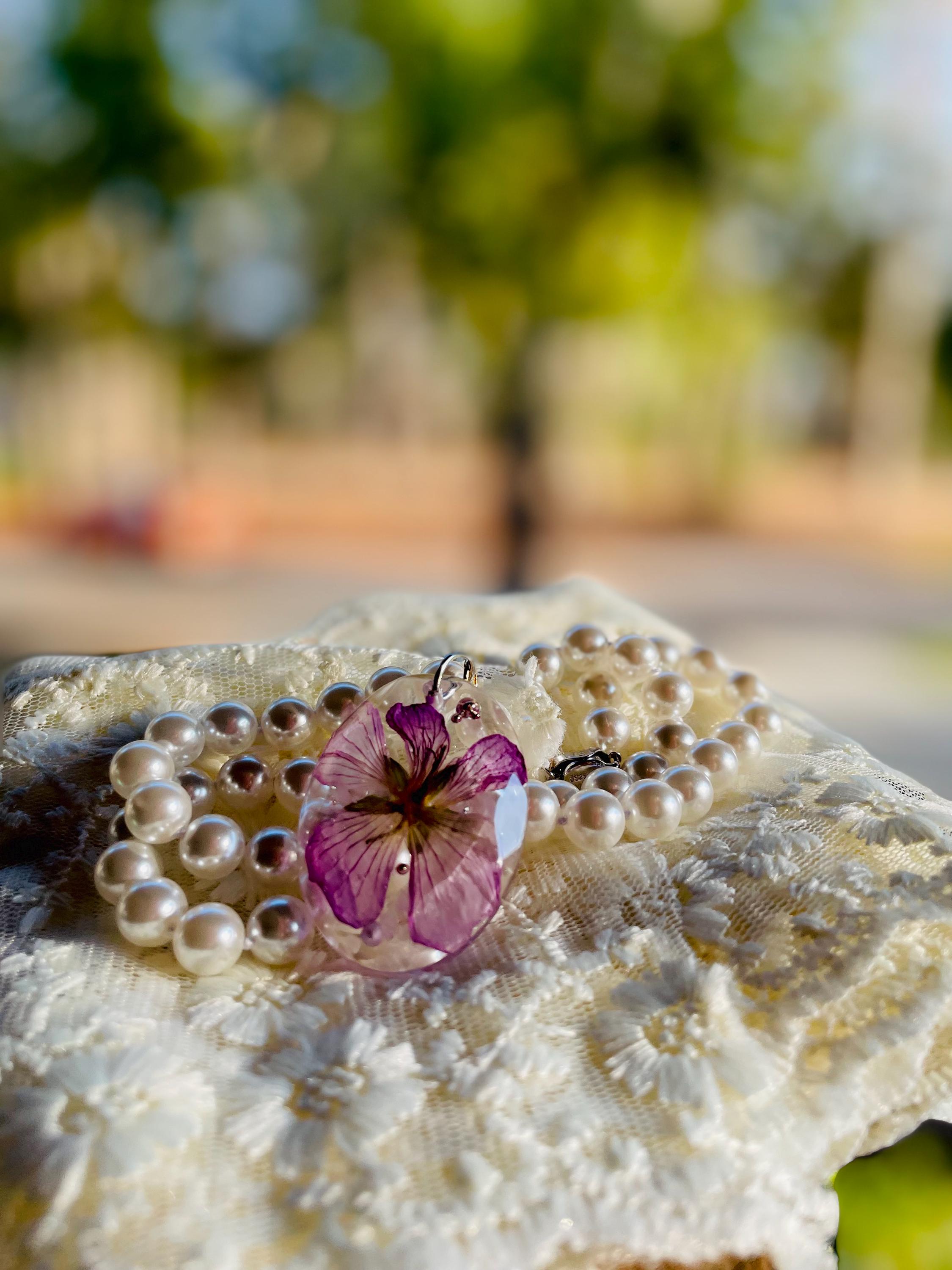 March Birth Flower Pearl Necklace: Cherry Blossom Rose Quartz Pendant