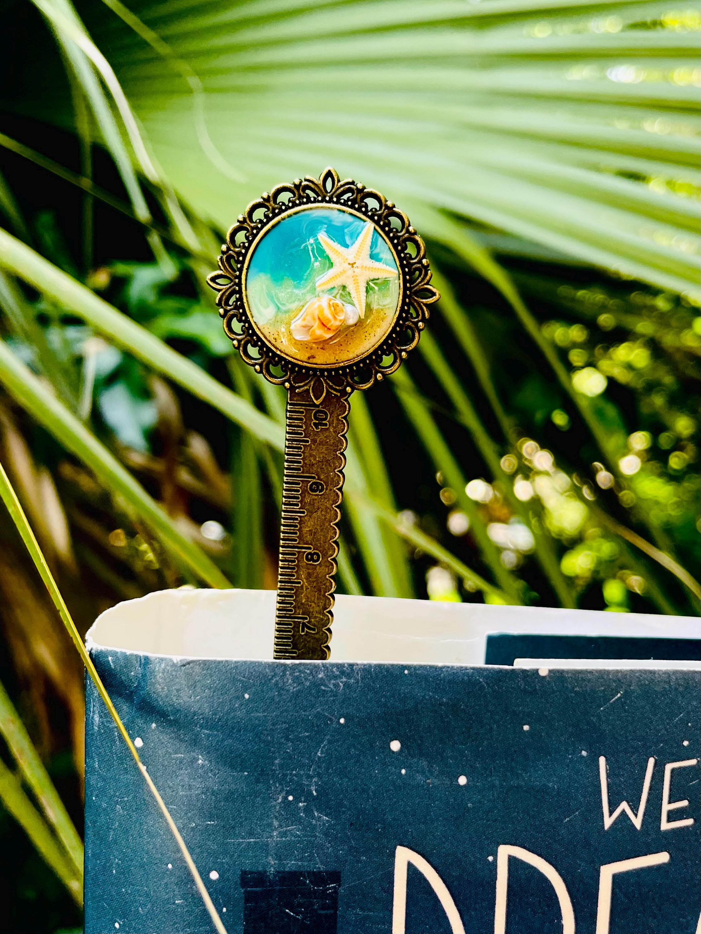 Seashell Starfish Bookmark: Beach Wedding Favor, Metal Ruler