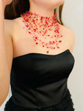 Red Coral Choker: Multi Strand Statement Necklace, Victorian Bridal Air Collar