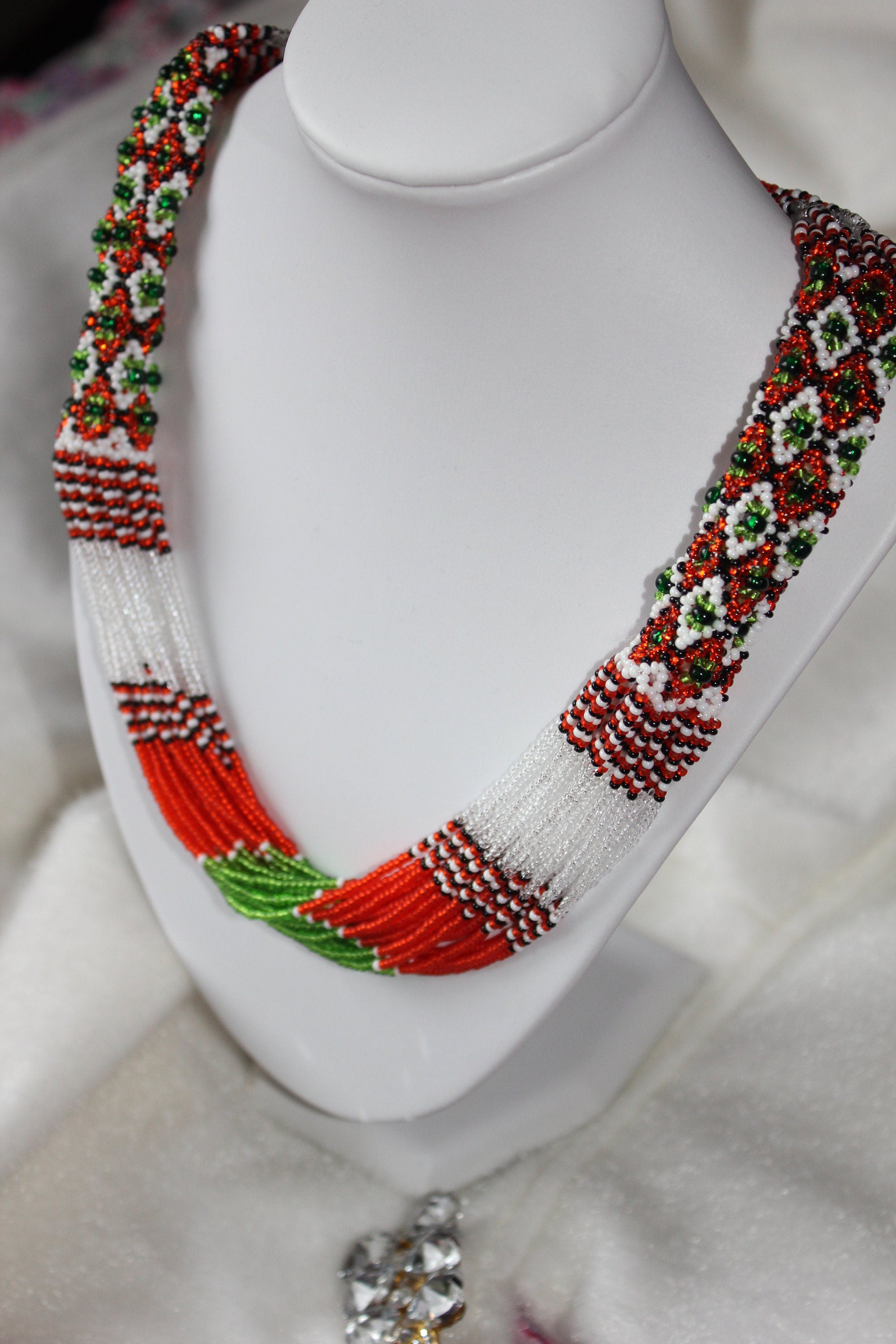 Ethnic Ukrainian Necklace to vyshyvanka~Ukrainian Jewelry~gerdan Seed Bead Necklace~tribal necklace african~native america indian jewelry