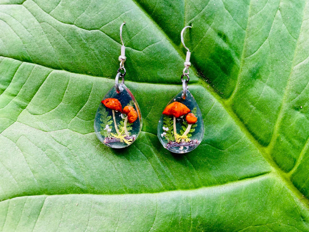 Cute real Mushroom earrings gold silver fairy dangle botanical earrings unique holiday gift for her handmade wanderlust jewelry for sister
