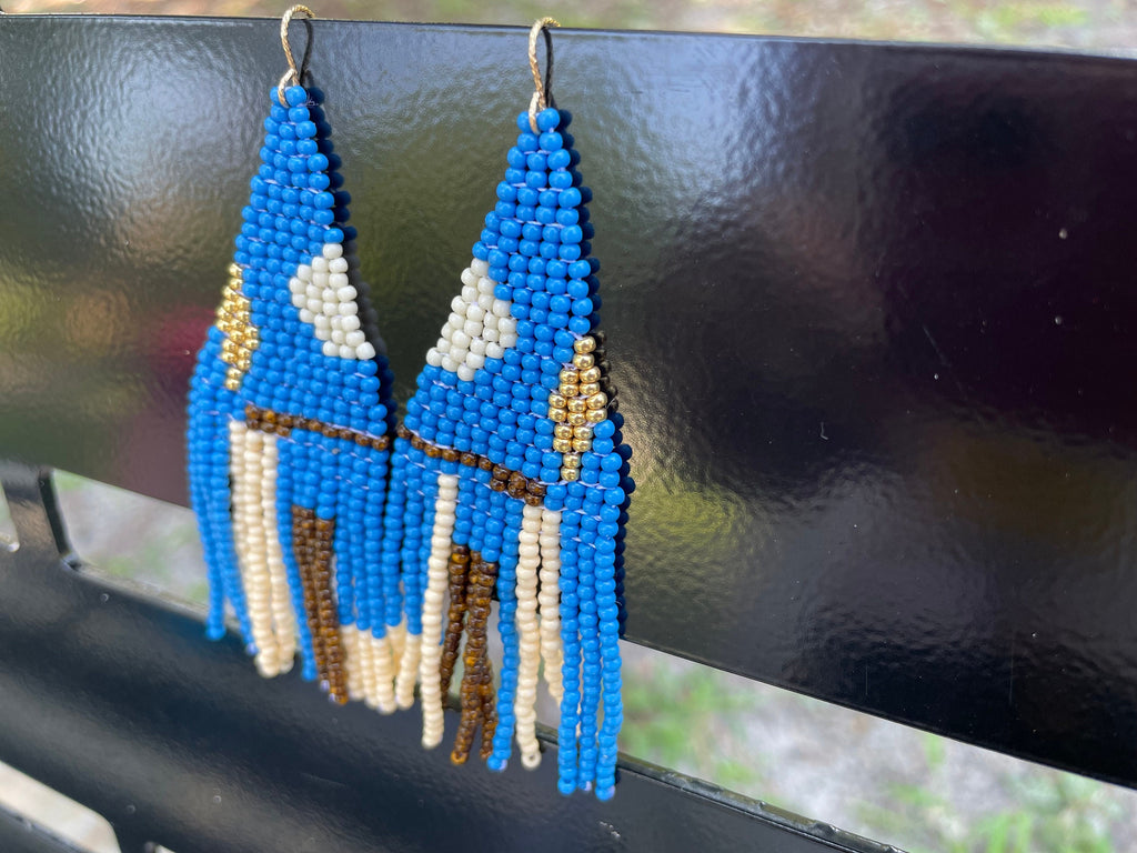 Gold Filled 14K Turquoise beaded earrings, Long earrings, Fringe earrings Native American Seed bead earrings, Abstract Chandelier earrings