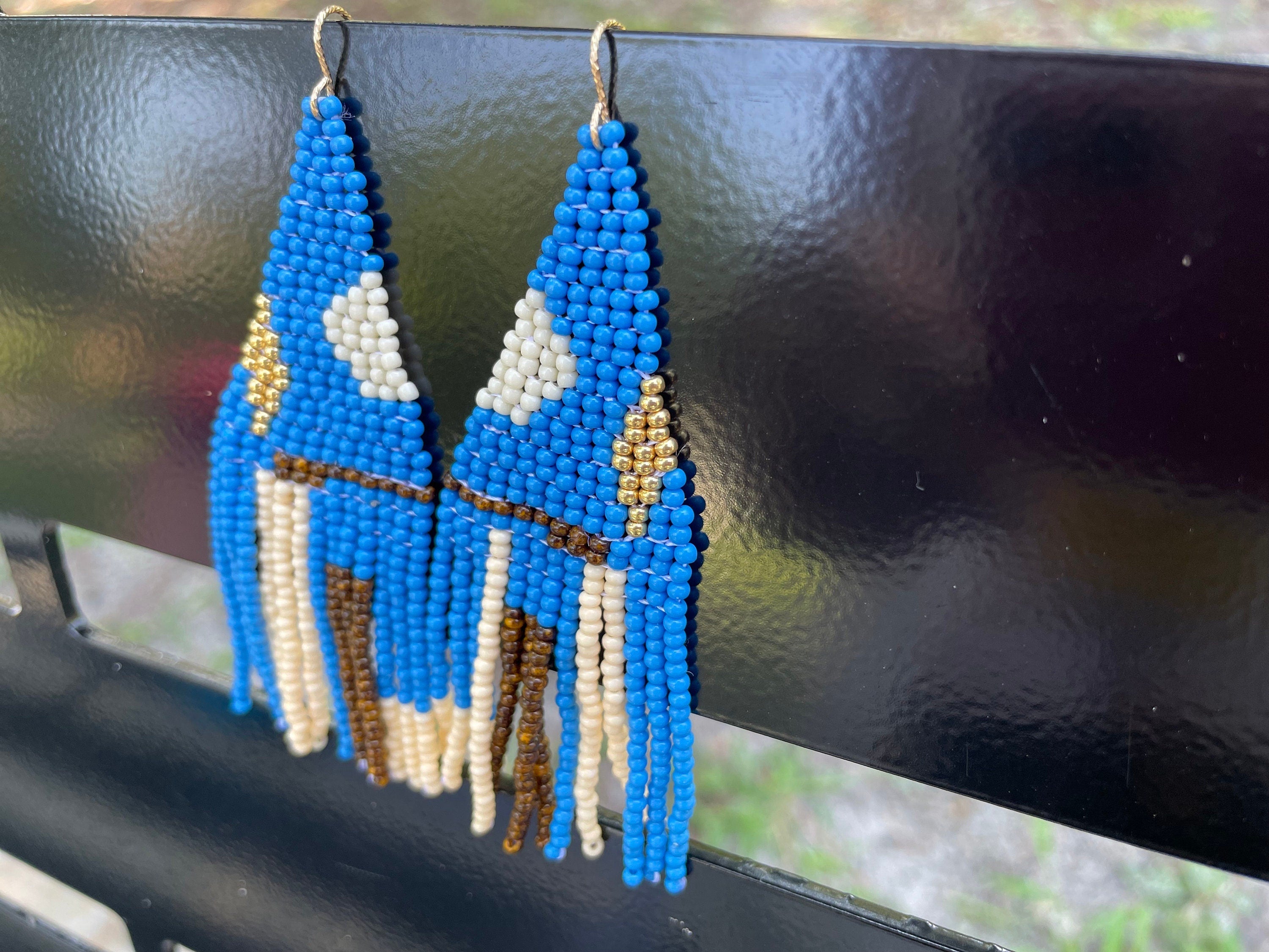 Gold Filled 14K Turquoise beaded earrings, Long earrings, Fringe earrings Native American Seed bead earrings, Abstract Chandelier earrings