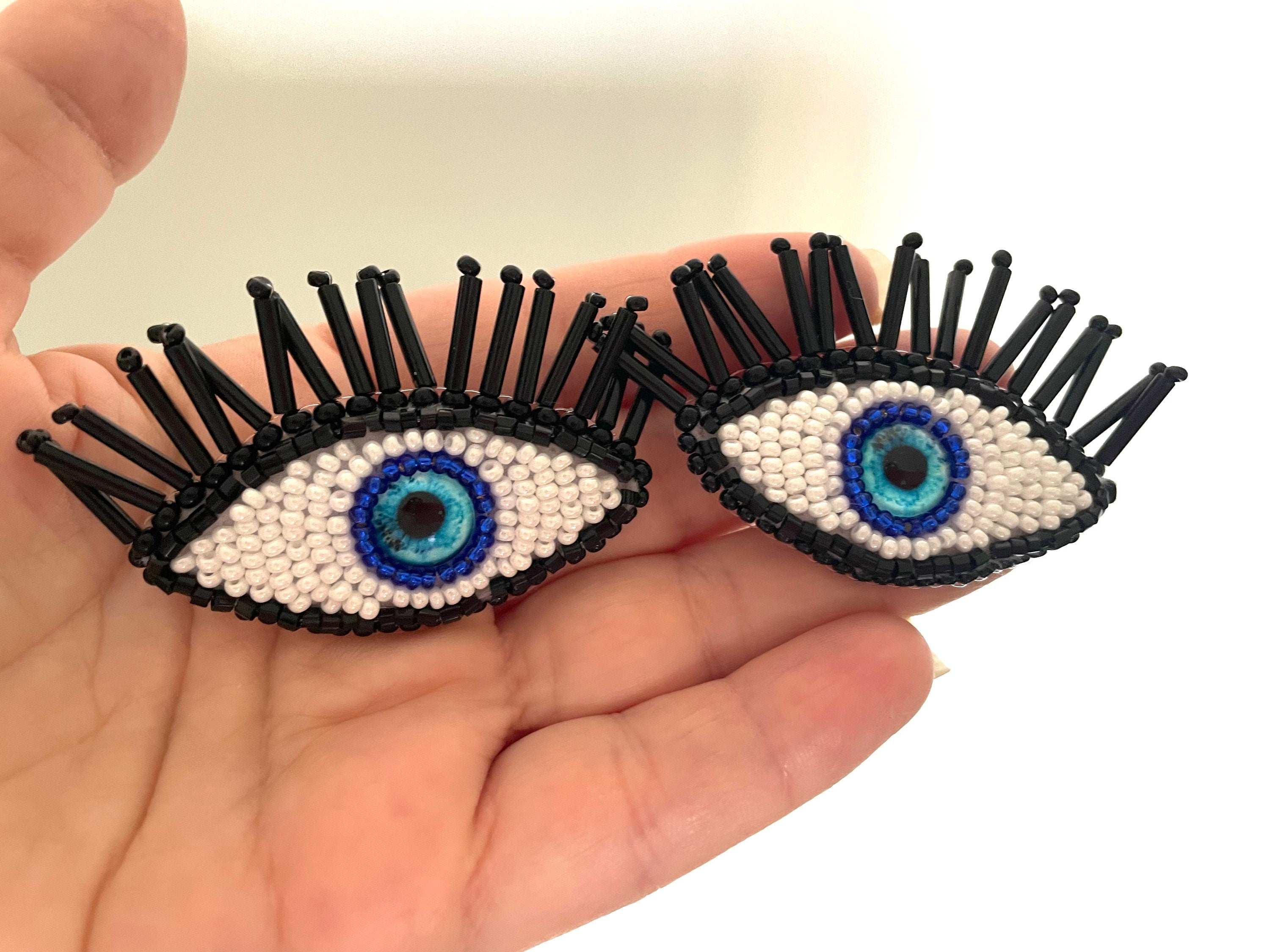 Halloween party Evil eye earrings, Blue green large evil eye earrings clip-on, beaded earrings, Tasseled eye drop protection earrings