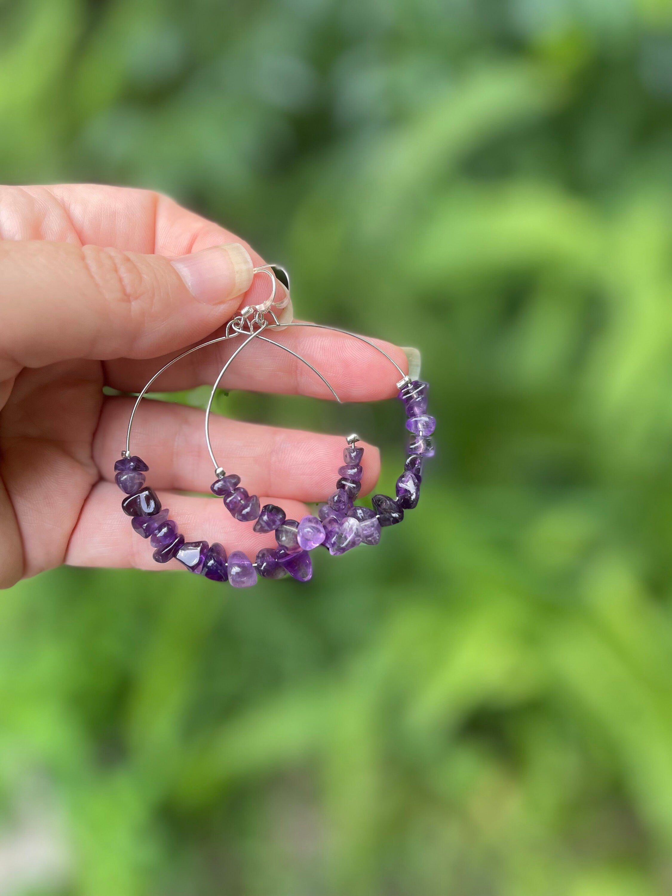 Amethyst earrings, Custom hoop earrings with Amethyst beads, jewelry gift daughter, crystal hoop earrings, February Birthstone earrings wife