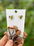 Real Mushroom Heart Earrings: Pressed Flower 925 Sterling Silver Studs/Clip on