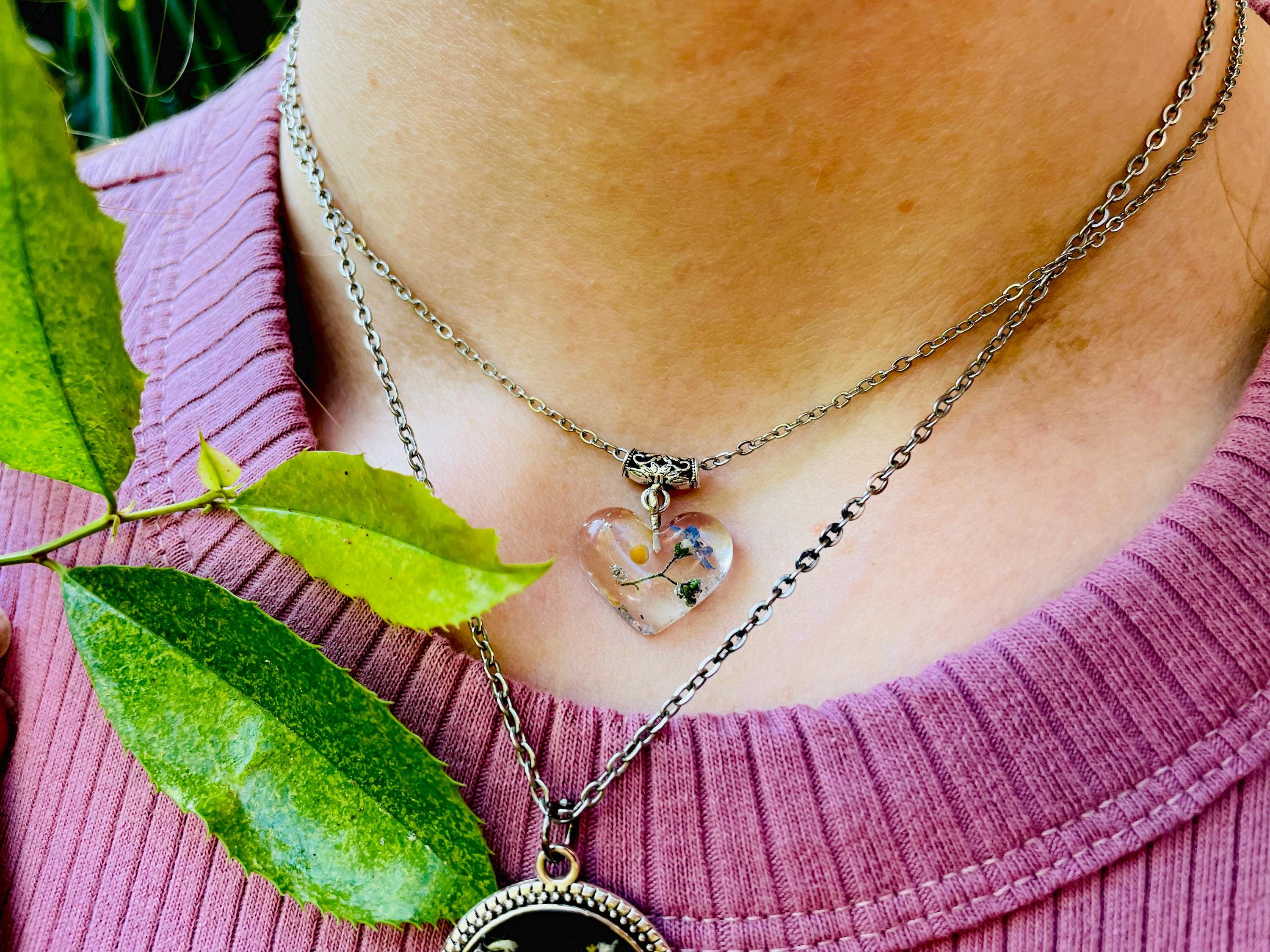 Personalized Heart Birth Flower Resin Pendant Necklace: Mustard Seed Faith Jewelry