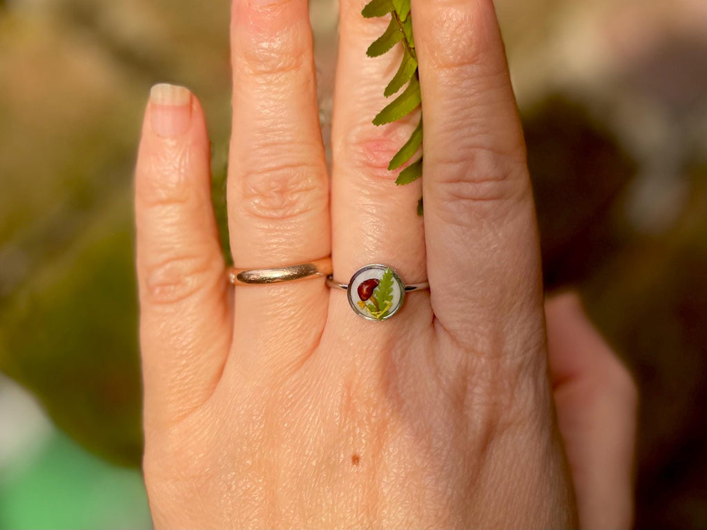 Real tiny mushroom dainty stainless steel adjustable Ring for Women: handmade nature jewelry