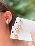 Real Shell Pearl Stud Earrings: Ocean Resin Sea Glass, Beach Bridal Jewelry