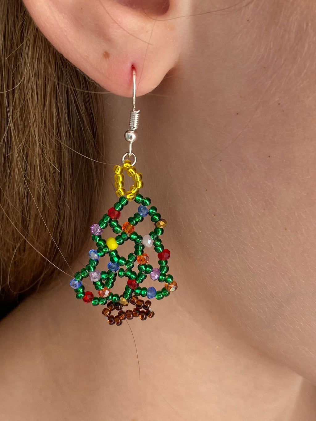 Pearl Christmas Earrings Beaded: White Silver Winter Holiday Tree Dangles for Women