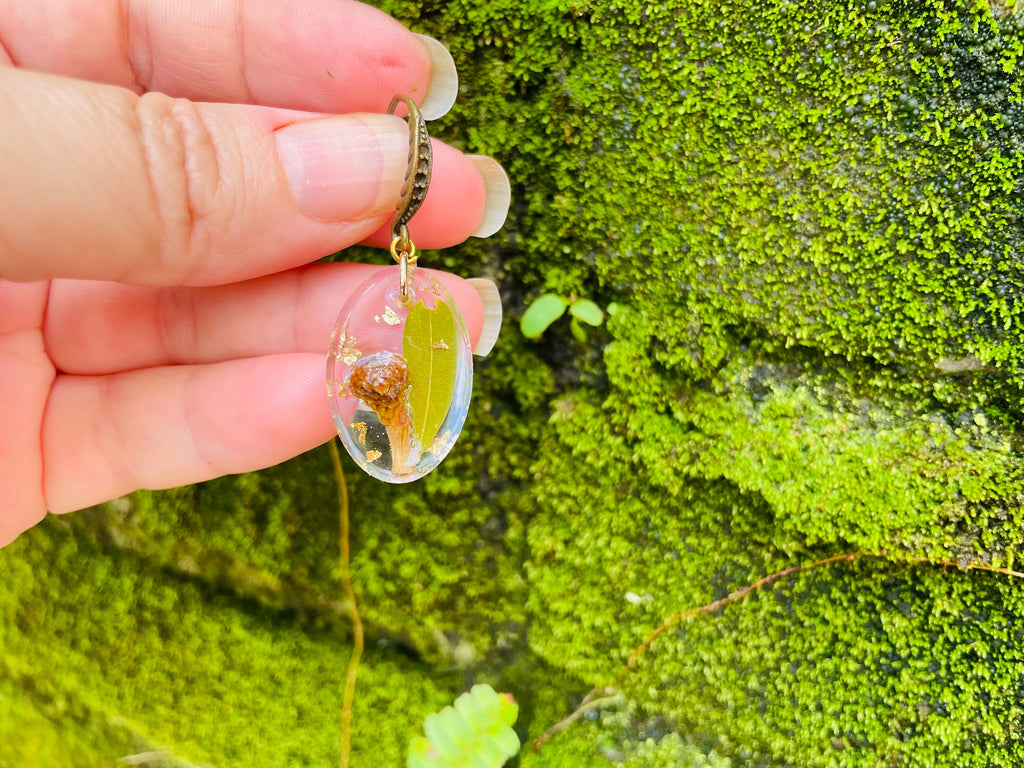 Gold-Filled Resin Earrings: Acorn, Fern & Oak Leaf - Mori Kei Jewelry