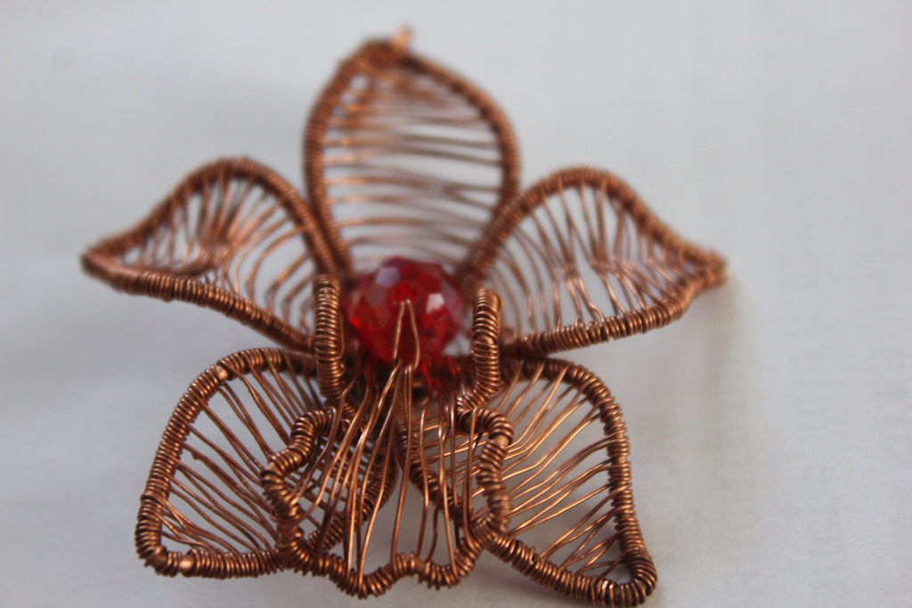 Orchid flower pendant necklace, copper flower necklace, anniversary gift, wire wrapped pendant, best friend birthday, mothers day gift idea
