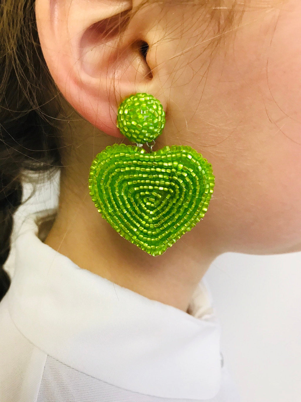 Valentine Earrings. Heart earrings Women's Drop clip-on Earrings handmade beaded earrings Floral drop sequins earrings blue heart earrings