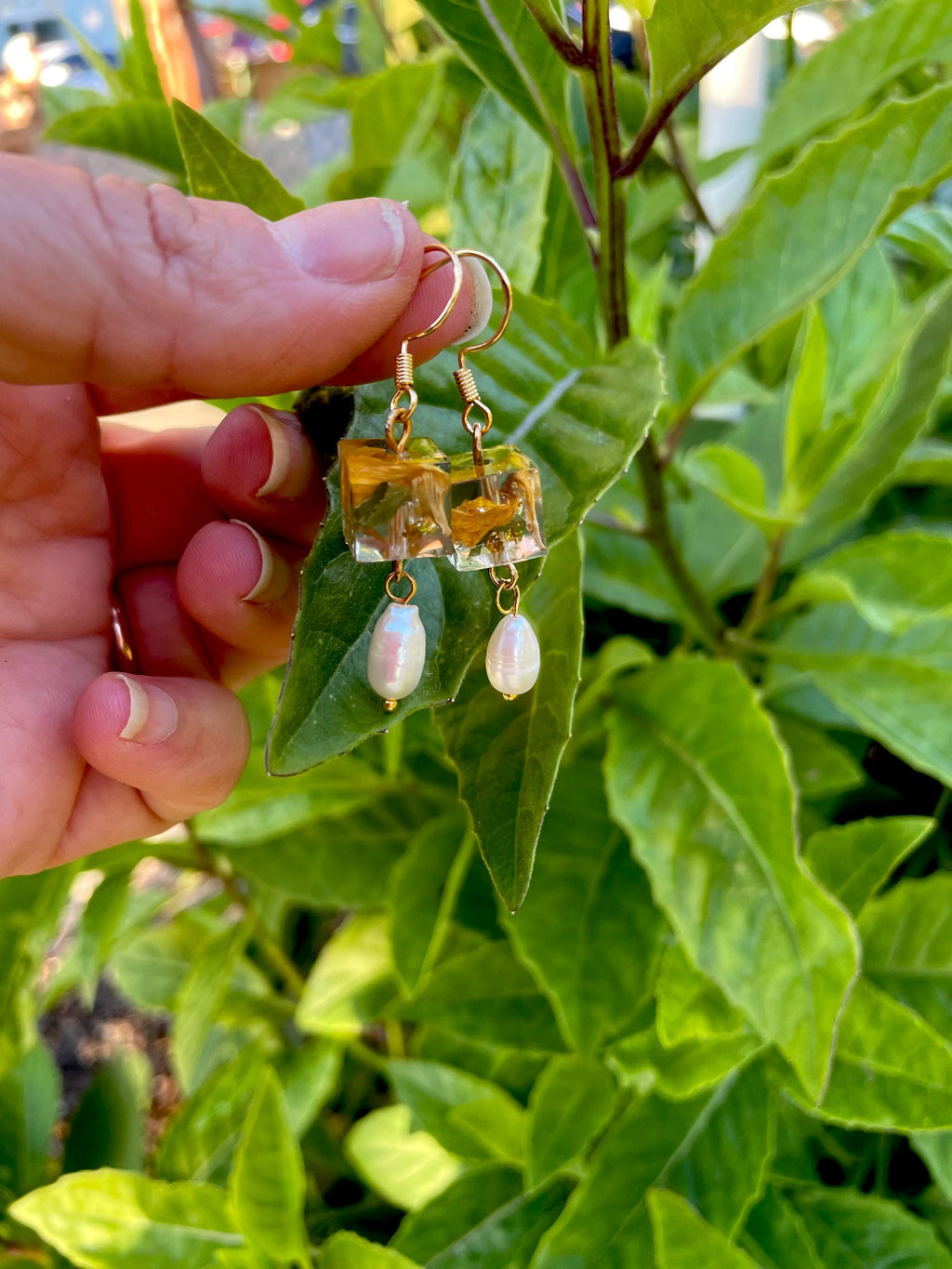 Pearl Sunflower Earrings: Gold Flower Petal Jewelry, Personalized Birthstone