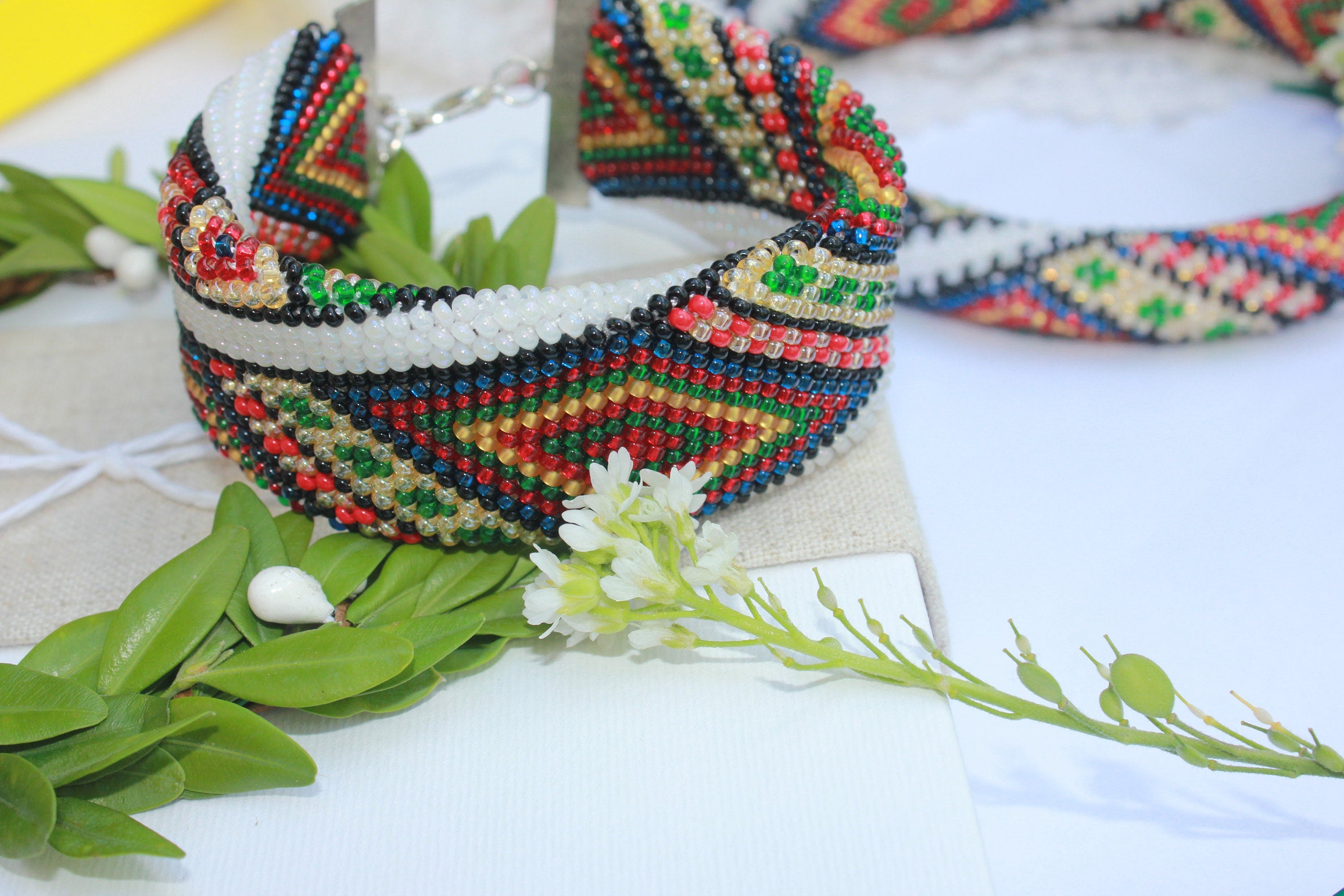 Ethnic Folk Ukrainian beaded necklace, Ukrainian Vyshyvanka seed beads necklace, Ukraine seller, Ukraine necklace, native Ukrainian jewelry