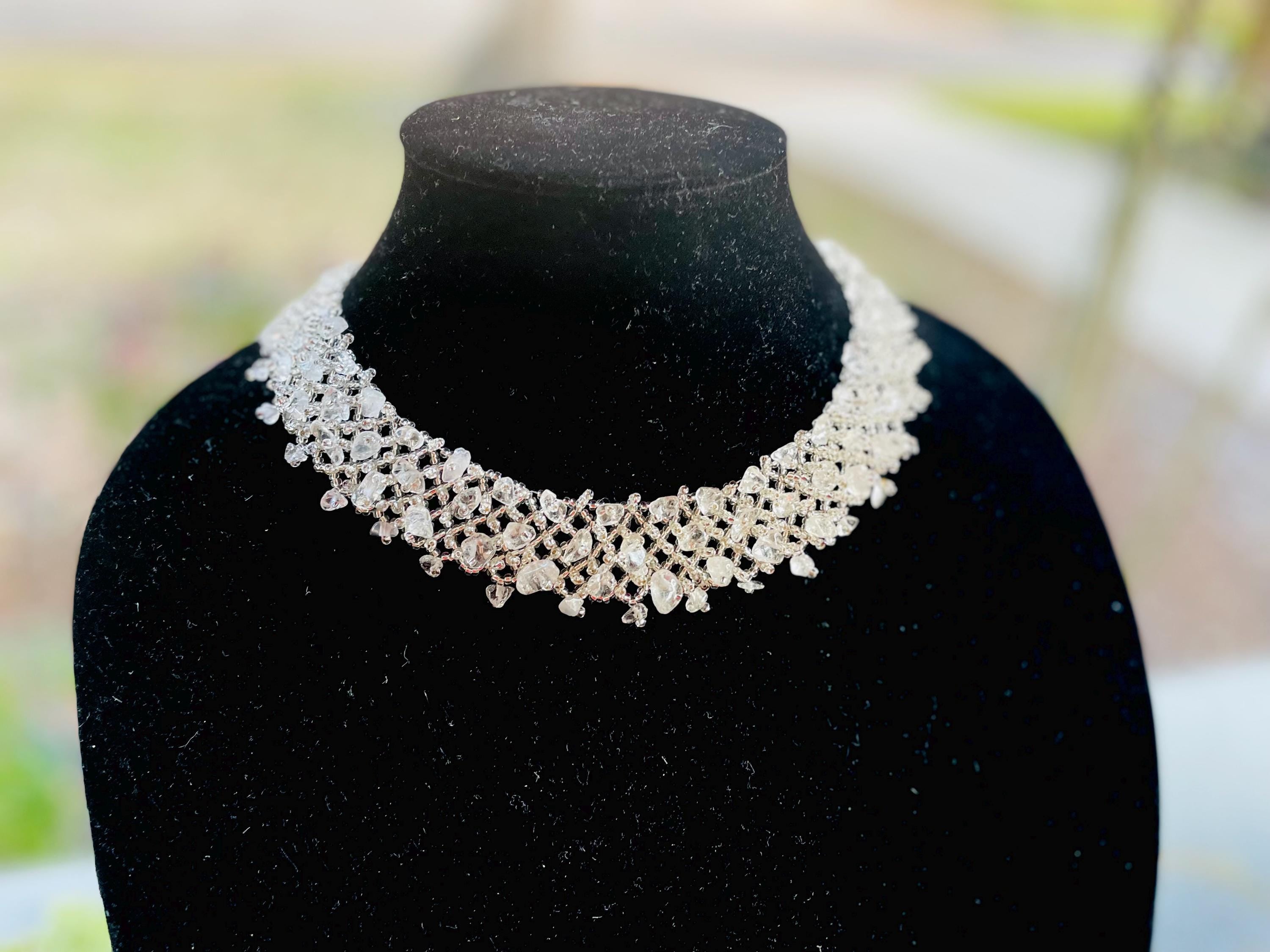 Crystal Bridal Choker: Raw Quartz Victorian Wedding Beaded Necklace Collar