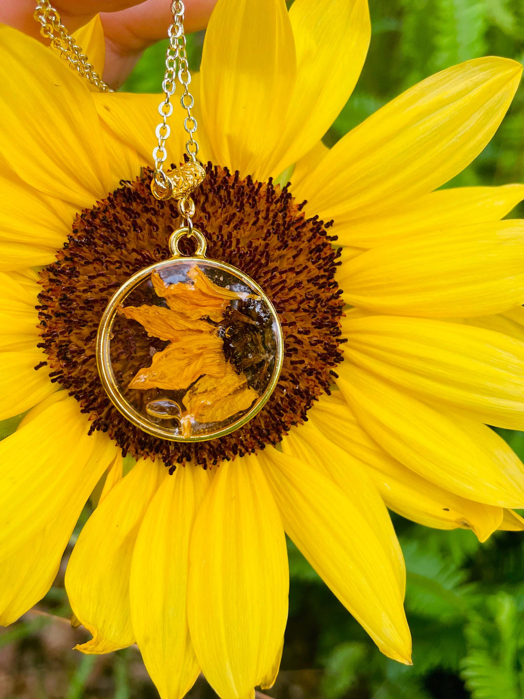 Personalized Real Sunflower Necklace Pendant: 40th Birthday Gift - Gold or Silver Personalized Milestone