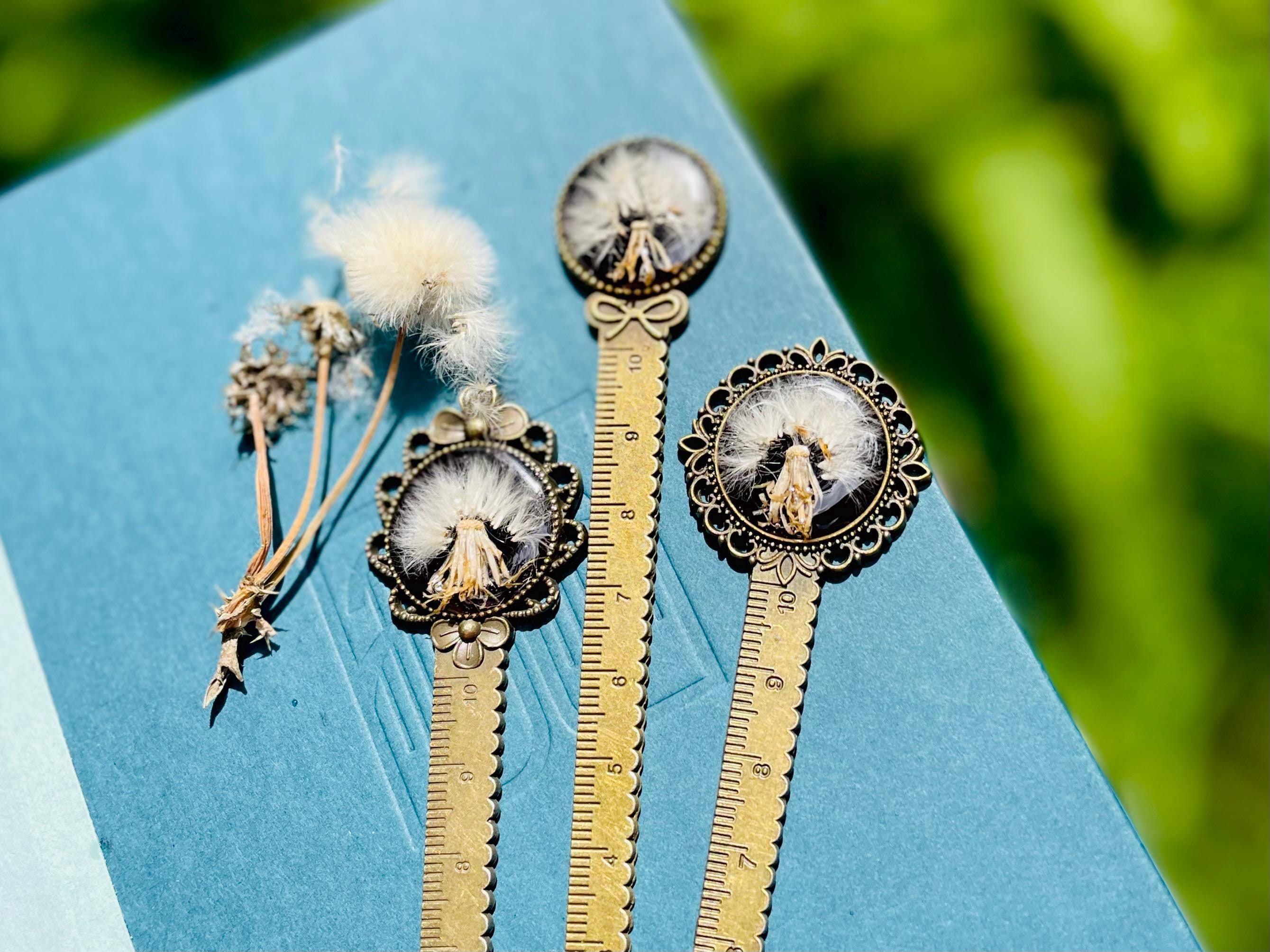 Real Dandelion Bookmark: Bronze Metal Ruler, January Birth Flower Black Gothic Bookish Gifts