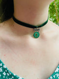 Emerald Green Velvet Choker: Victorian Real Flower Necklace Coquette Cosplay