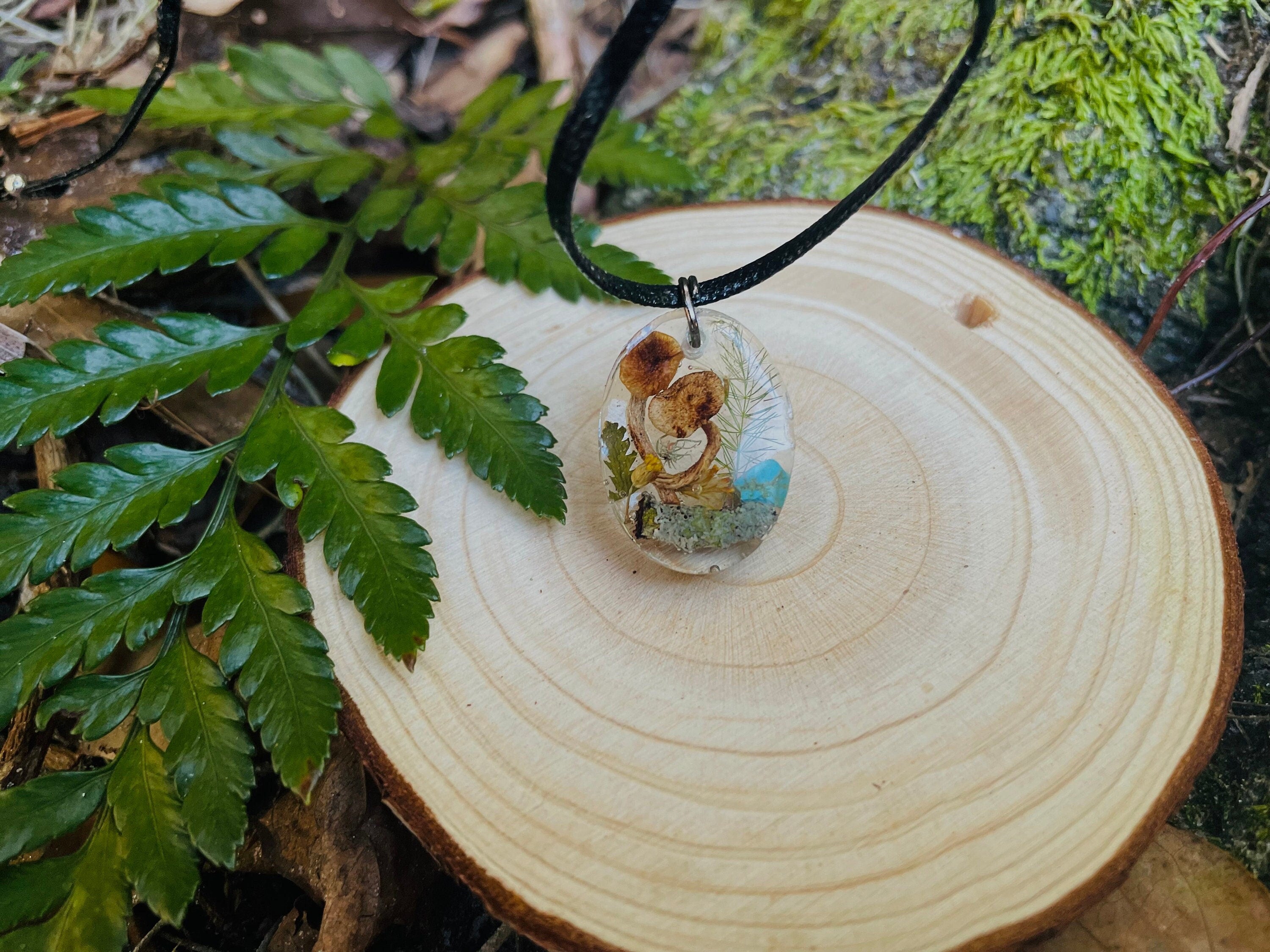 Birthstone Personalized Real Mushroom Pendant Fungi necklace for Men Mushroom terrarium Cottagecore jewelry For Her unique handmade bff gift