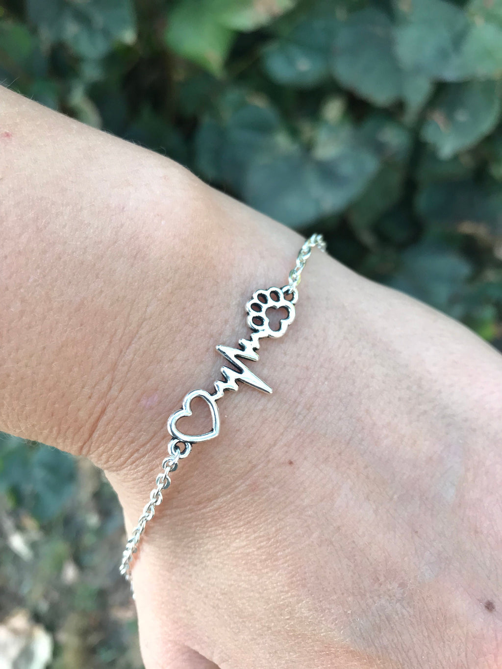 Rustic Dog or Cat Lover bracelet, Silver Pet Paw Heart bar bracelet on chain or  Leather Cord, Unique Thoughtful Gift silver dainty bracelet