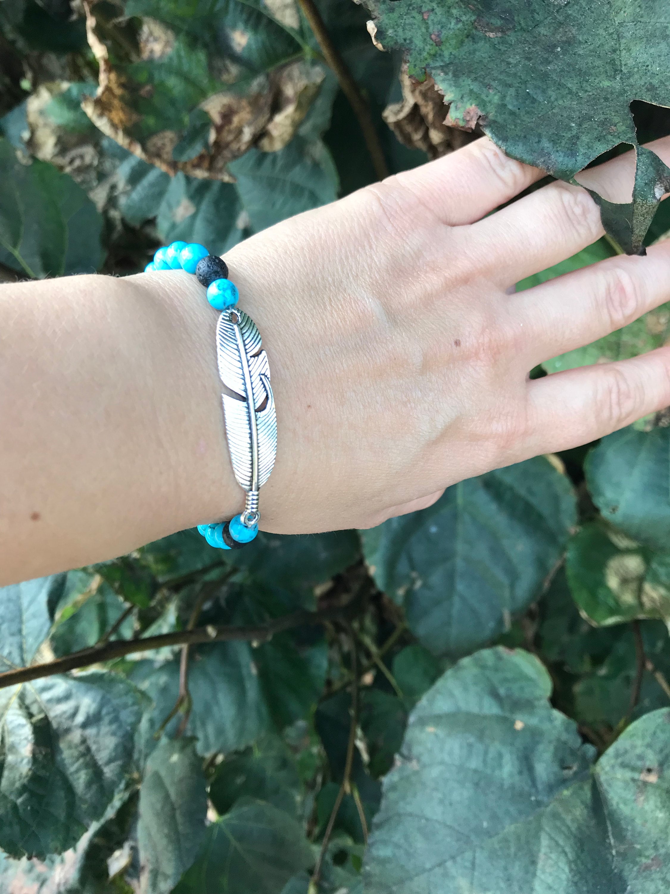 Feather Bracelet, Turquoise couple bracelet, Silver Feather Bracelet for Men or Women, friendship bracelet, Christmas gifts for him husband
