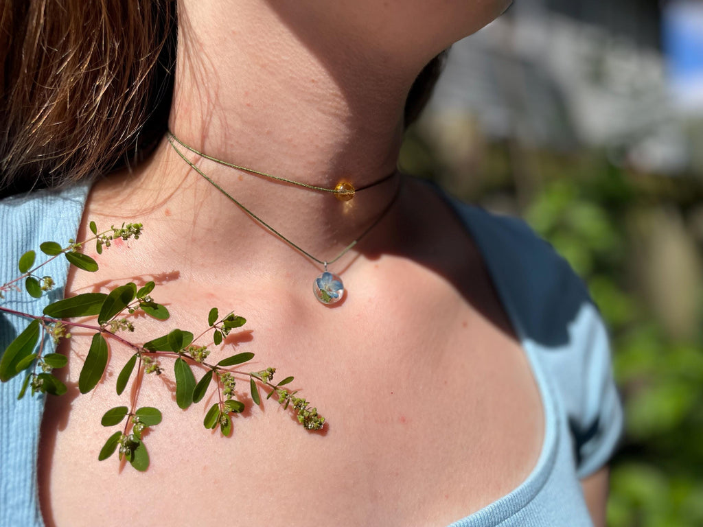 Custom Birth Flower Pearl Handmade Cord Choker: Real Sunflower Charm Necklace Personalized