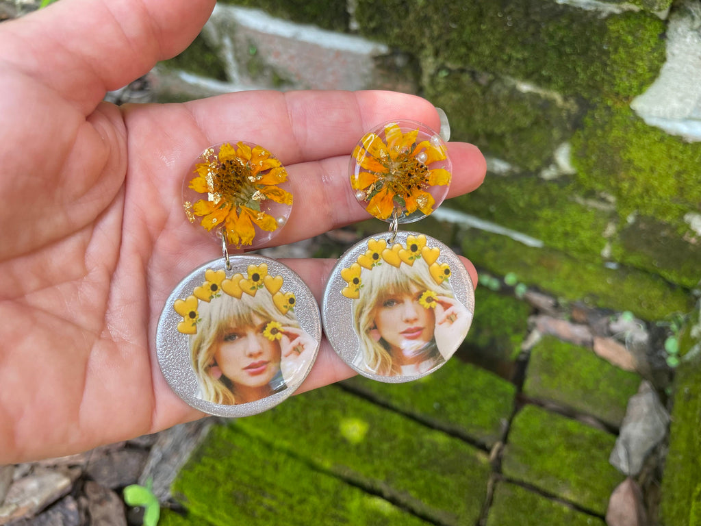 Taylor Swift Earrings: Real Sunflower August Birth Flower Jewelry