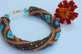 Teacher appreciation gift brown and blue Crocheted geometric bracelets for women, Mothers Day gift idea for wife, Seed Bead bangle Beadwork