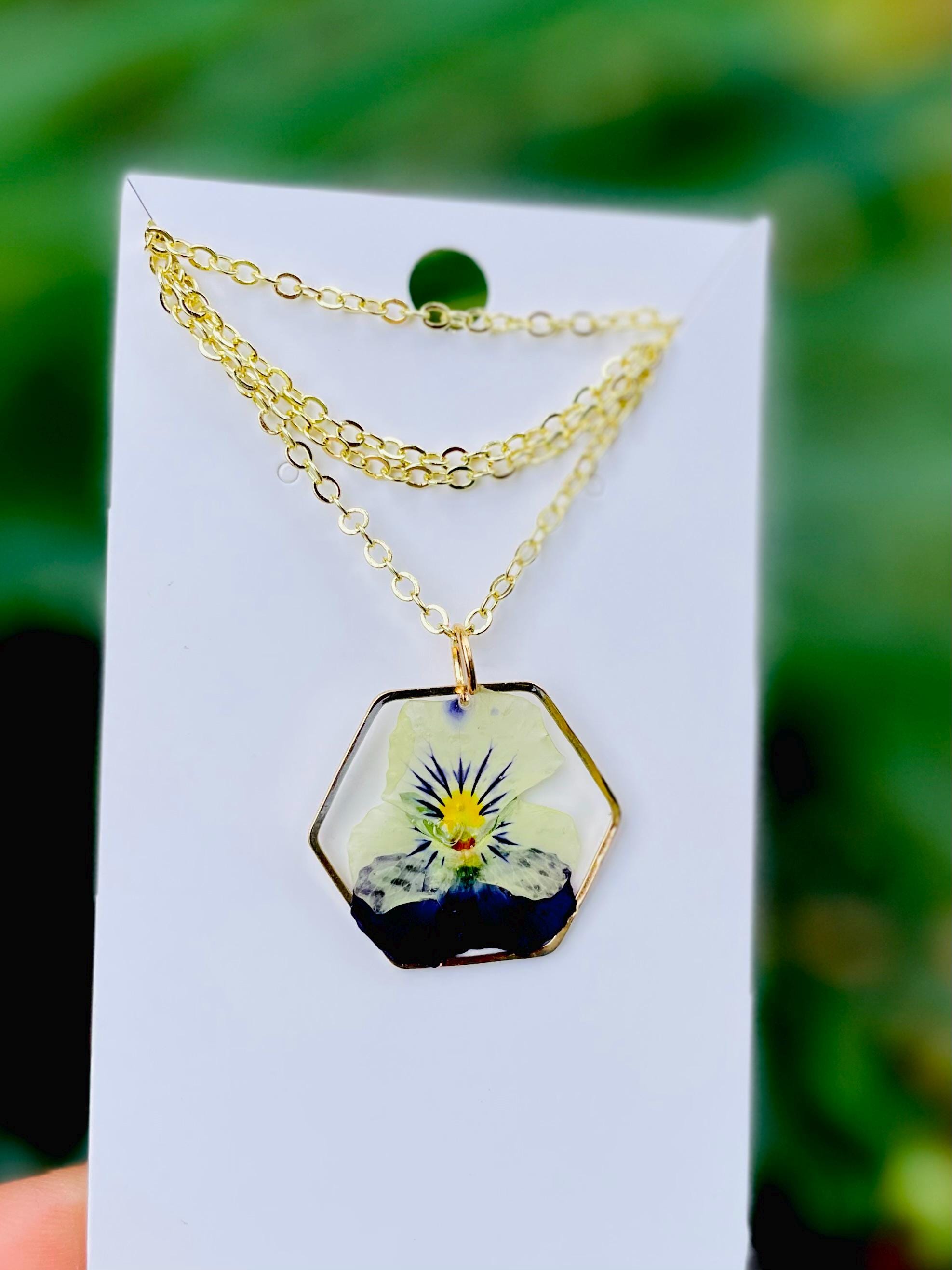 Real Violet Flower Necklace with Initial Pendant | Personalized Unique February Birthday Gift for Her
