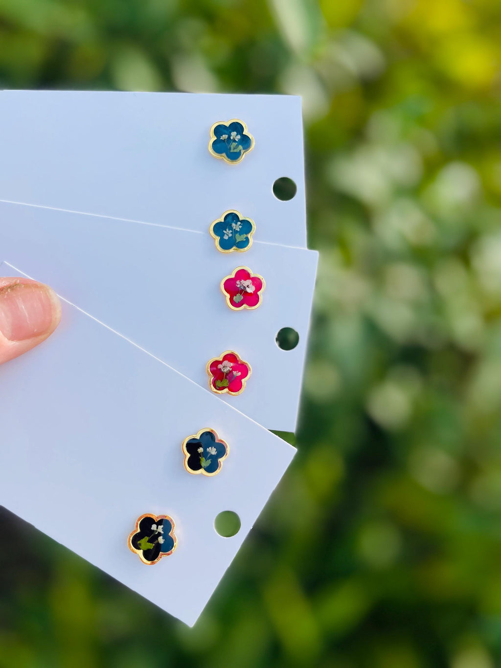 Tiny Pressed Flower Stud Earrings: Gold Botanical Jewelry, Birthstone Color