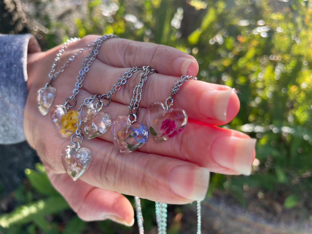 Mustard Seed Heart Pendant Necklace: Personalized Birth Month Flower Jewelry