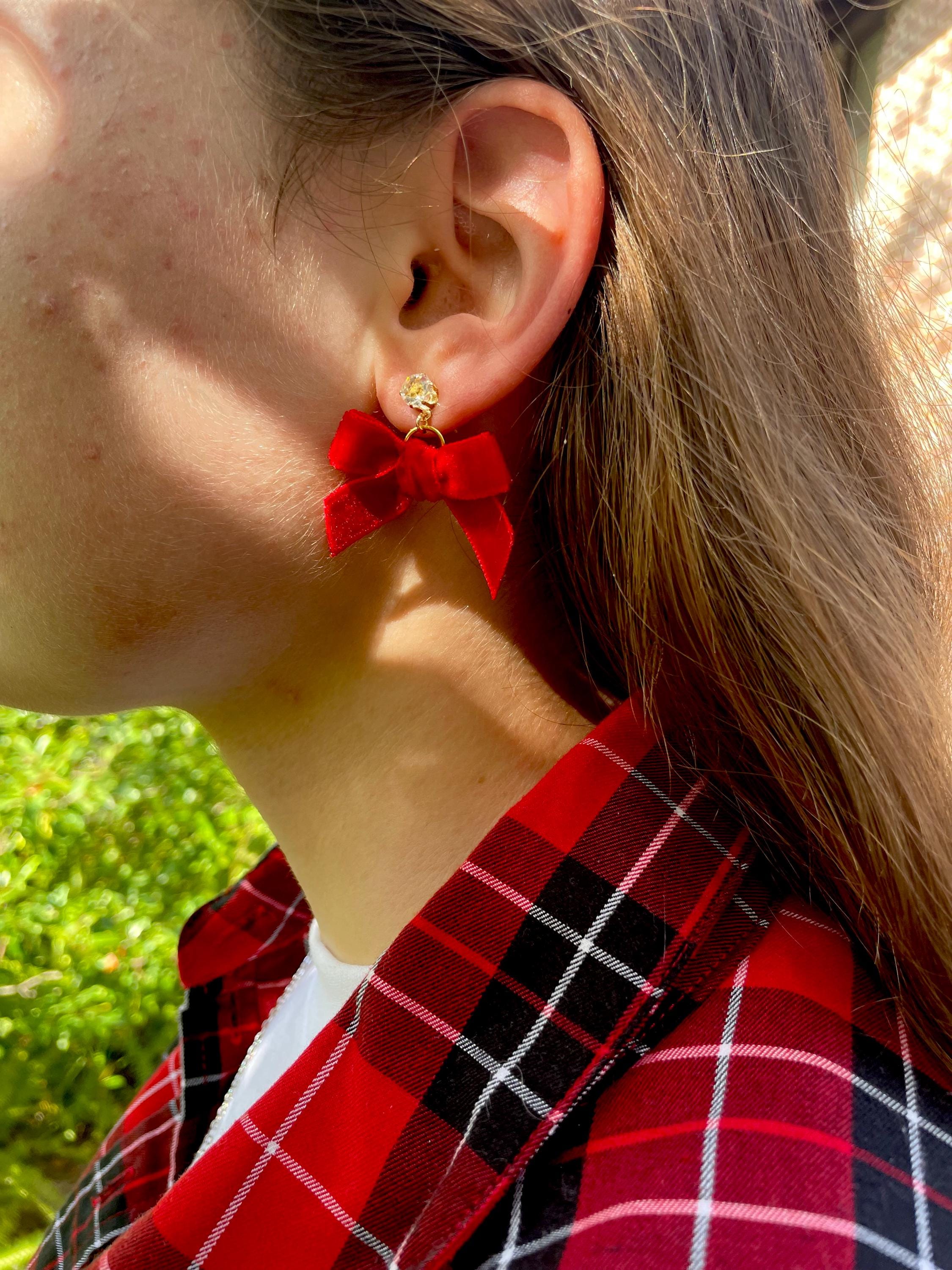 Red Velvet Bow Christmas Earrings: Handmade Holiday Jewelry