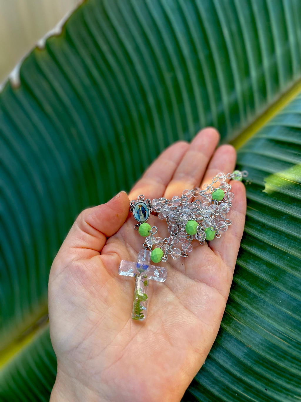 Personalized Aster Flower Rosary Necklace - Handmade Catholic Birth Flower Jewelry