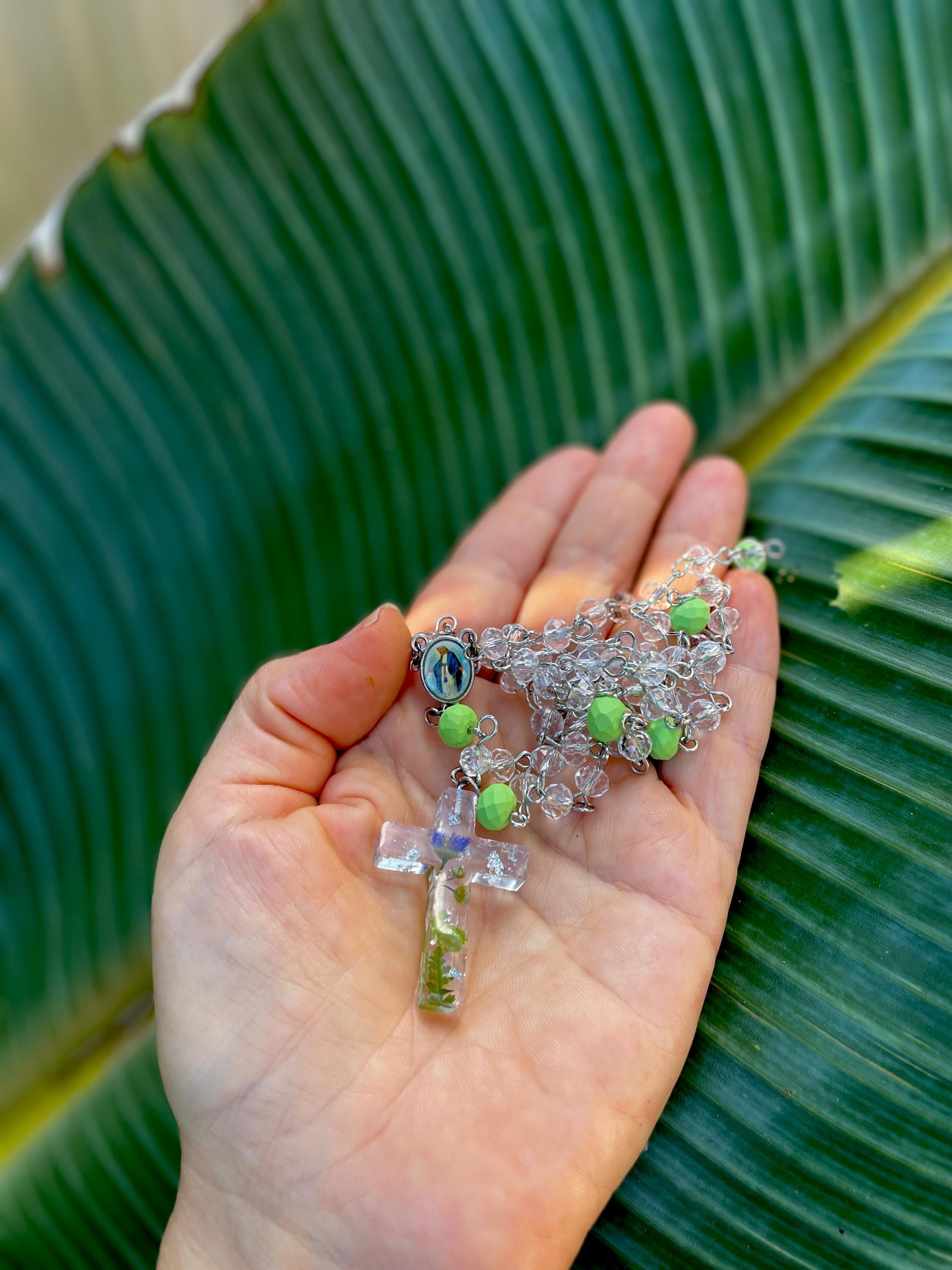 Personalized Aster Flower Rosary Necklace - Handmade Catholic Birth Flower Jewelry
