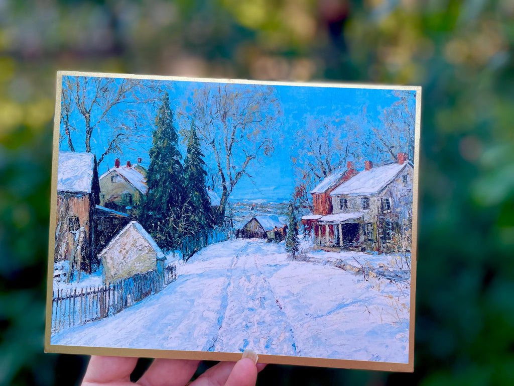 Antique Christmas Village Classic Holiday Card with View of Allentown Pennsylvania Oil on Canvas Cozy Winter Snowy Scene Greeting Card Boxed