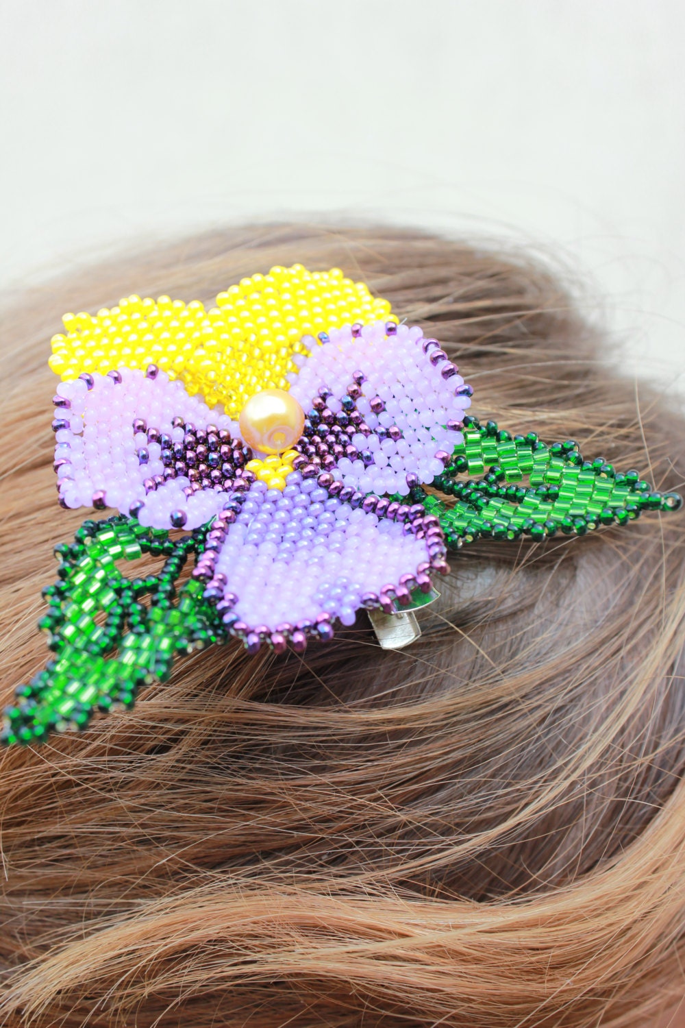 Pansies flowers beaded brooches, bridesmaid wedding accessory, flower hair clips, flower hair piece, gifts for kids girls 12 gift women wife