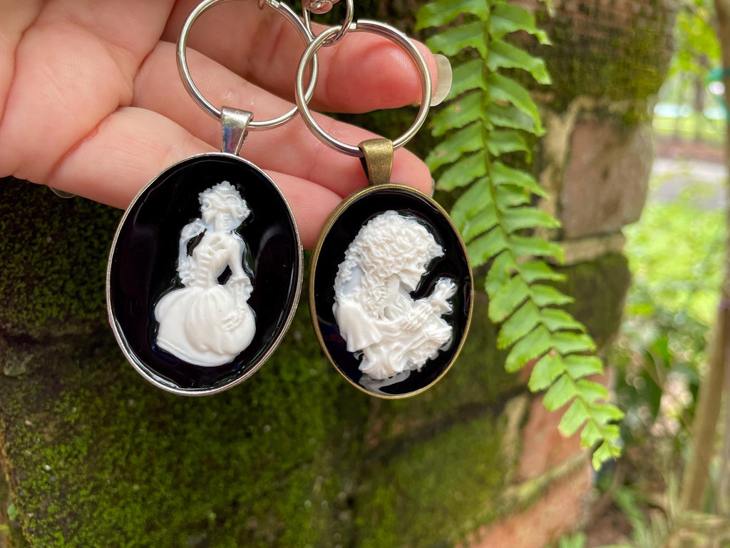 Vintage Skeleton Lady Keychain: Cold Porcelain Halloween Bag Charm