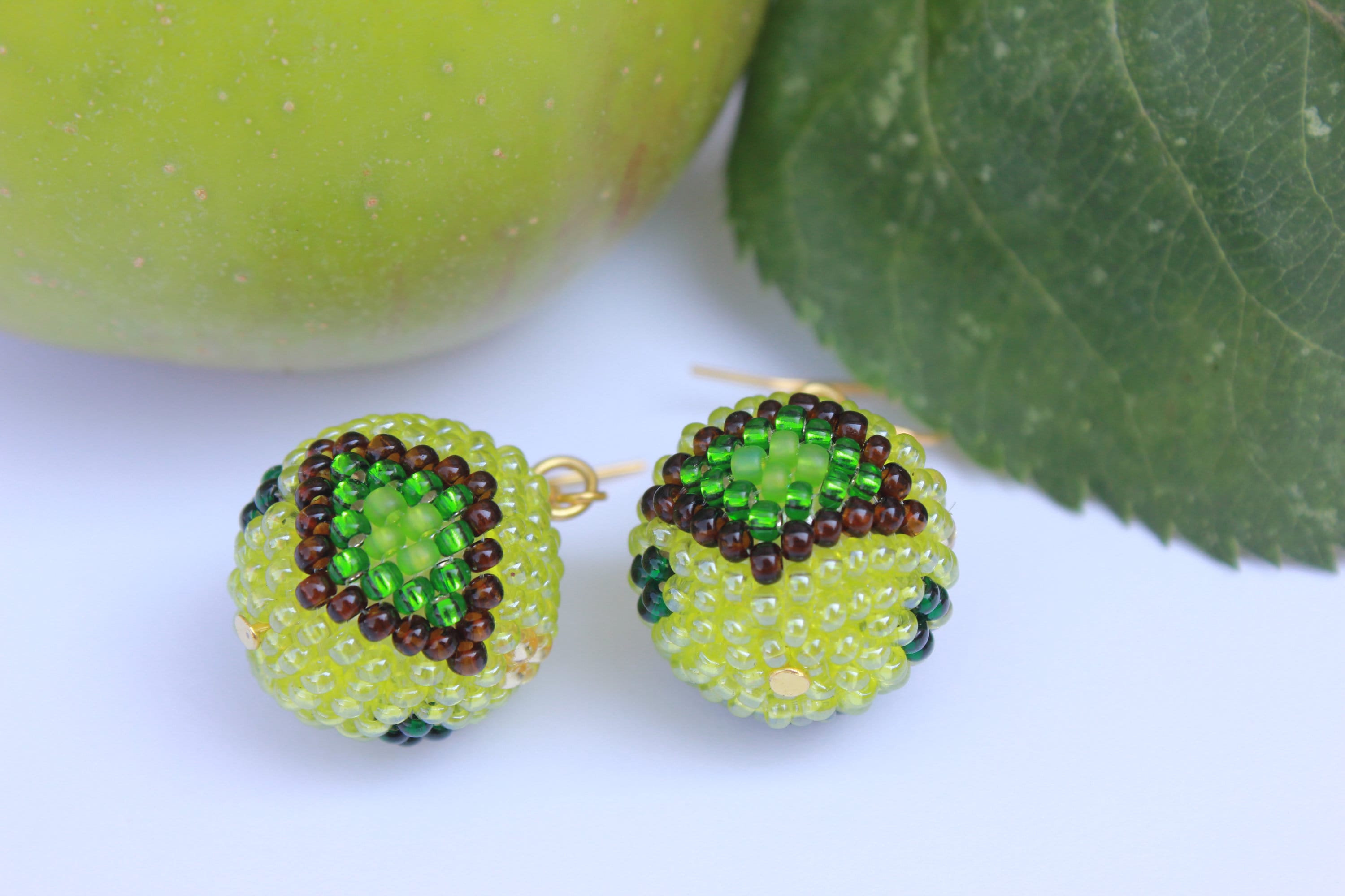 Chartreuse earrings, Apple green ball drop earrings~les bonbons earrings~seed bead globe earrings~simple modern earrings for girlfriend wife