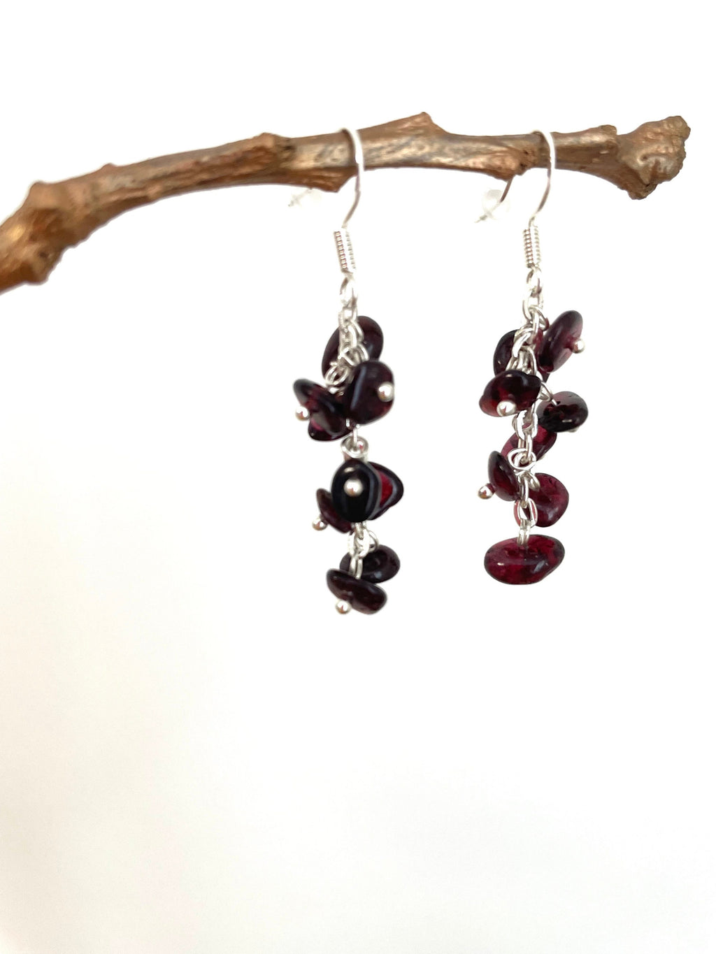 Red garnet earrings dangle earrings cluster Statement Minimalist Earrings Handmade raw crystal Cotton Anniversary Jewelry Gift Mothers day