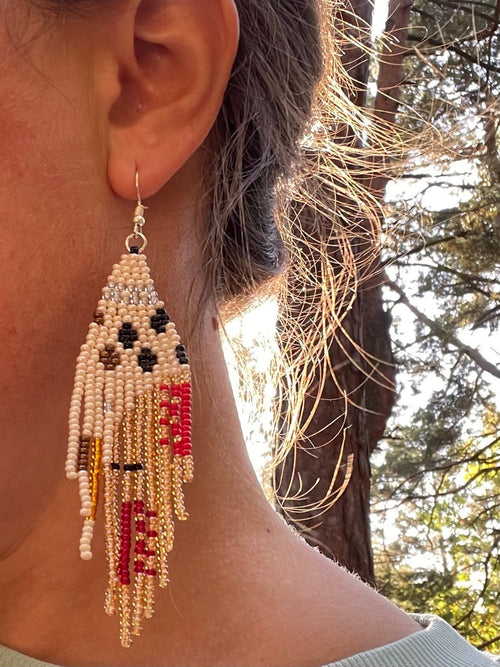 Autumn Fall long seed bead earrings, Abstract Beaded Fringe earrings, Bohemian Earrings, Handmade statement  Dangle earrings, Christmas gift