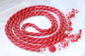 Christmas Ruby red Bead necklace, Beaded Layered Necklace Choker Gift For Her, Crochet Rope belt, Bohemian jewelry crystal lariat for wife