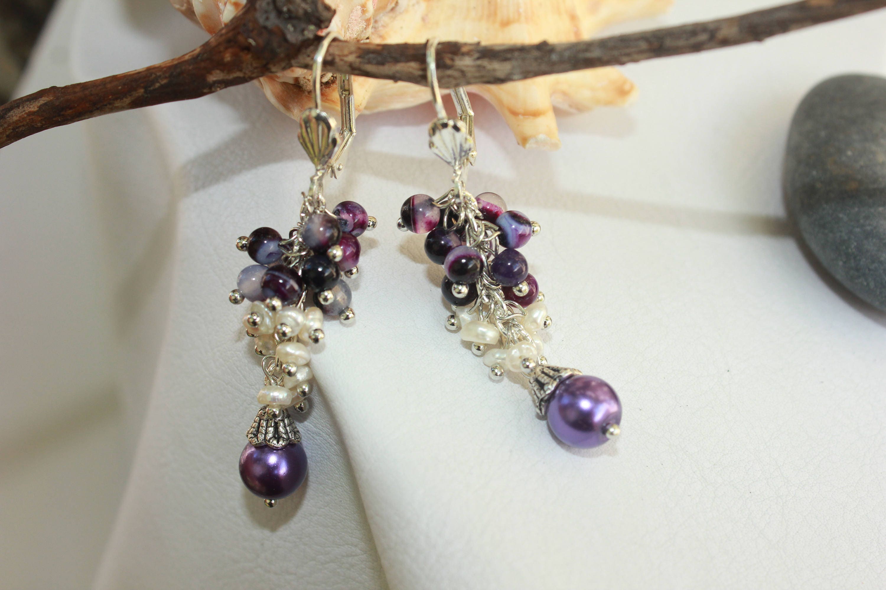 Amethyst Pearl Drop Earrings: Romantic Purple Dangle Jewelry February Birthstone