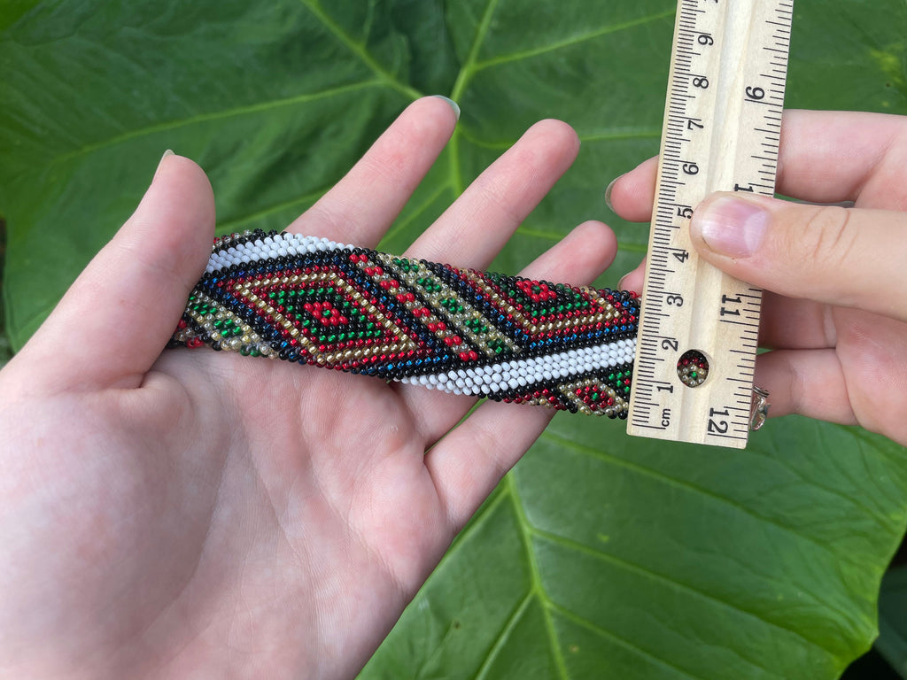 Ethnic Folk Ukrainian beaded bracelet, Slavic Babushka Ornament Modern Chic Boho bangle, Classic Timeless Geometric Design, Ukrainian seller
