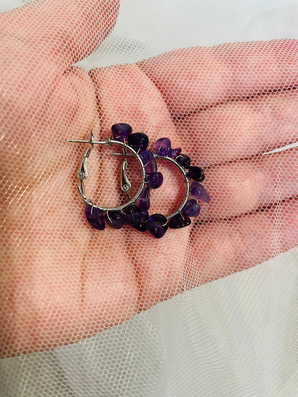 Amethyst earrings, Custom hoop earrings with Amethyst beads, jewelry gift daughter, crystal hoop earrings, February Birthstone earrings wife