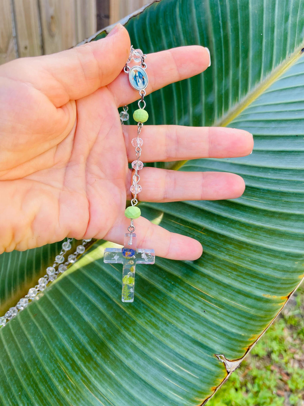 Personalized Aster Flower Rosary Necklace - Handmade Catholic Birth Flower Jewelry