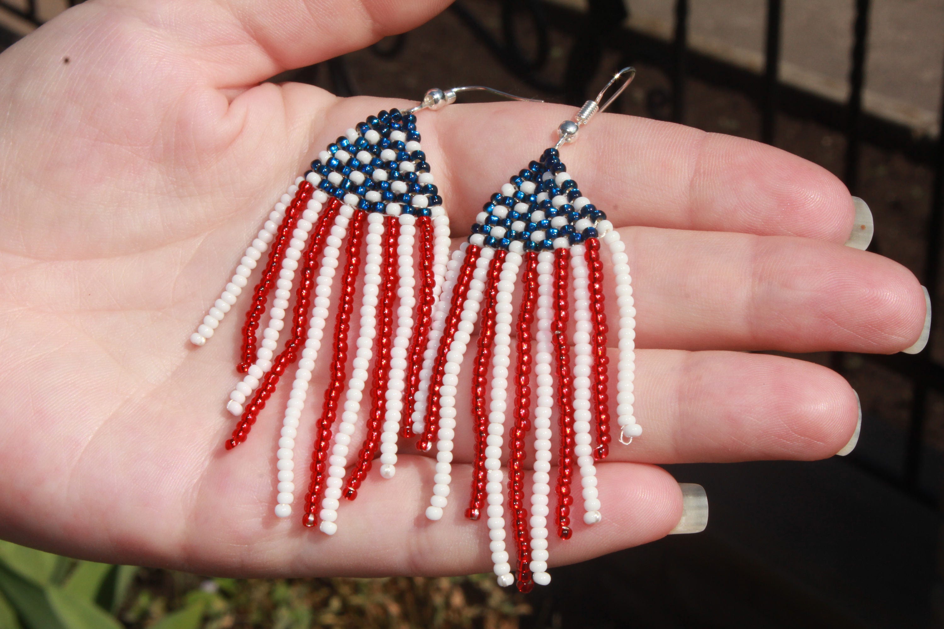 4th july earrings patriotic jewelry for women usa jewelry patriotic seed bead earrings Labor Day gift idea teacher fourth of july earrings