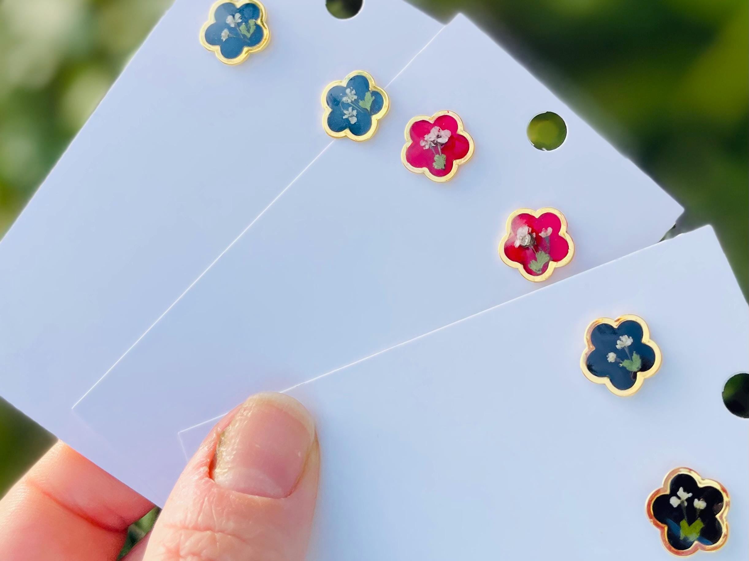 Tiny Pressed Flower Stud Earrings: Gold Botanical Jewelry, Birthstone Color
